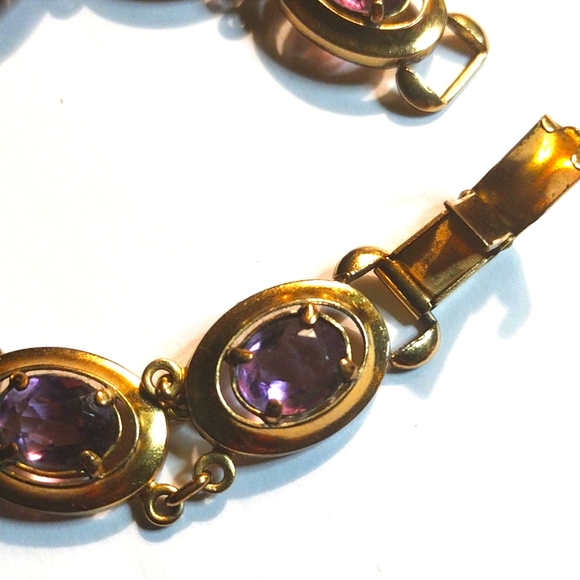 BINDER BROTHERS GOLD FILLED DESIGNER AMETHYST  BRACELET, 1940'S, 7 INCH. SIGNED - Picture 6 of 8